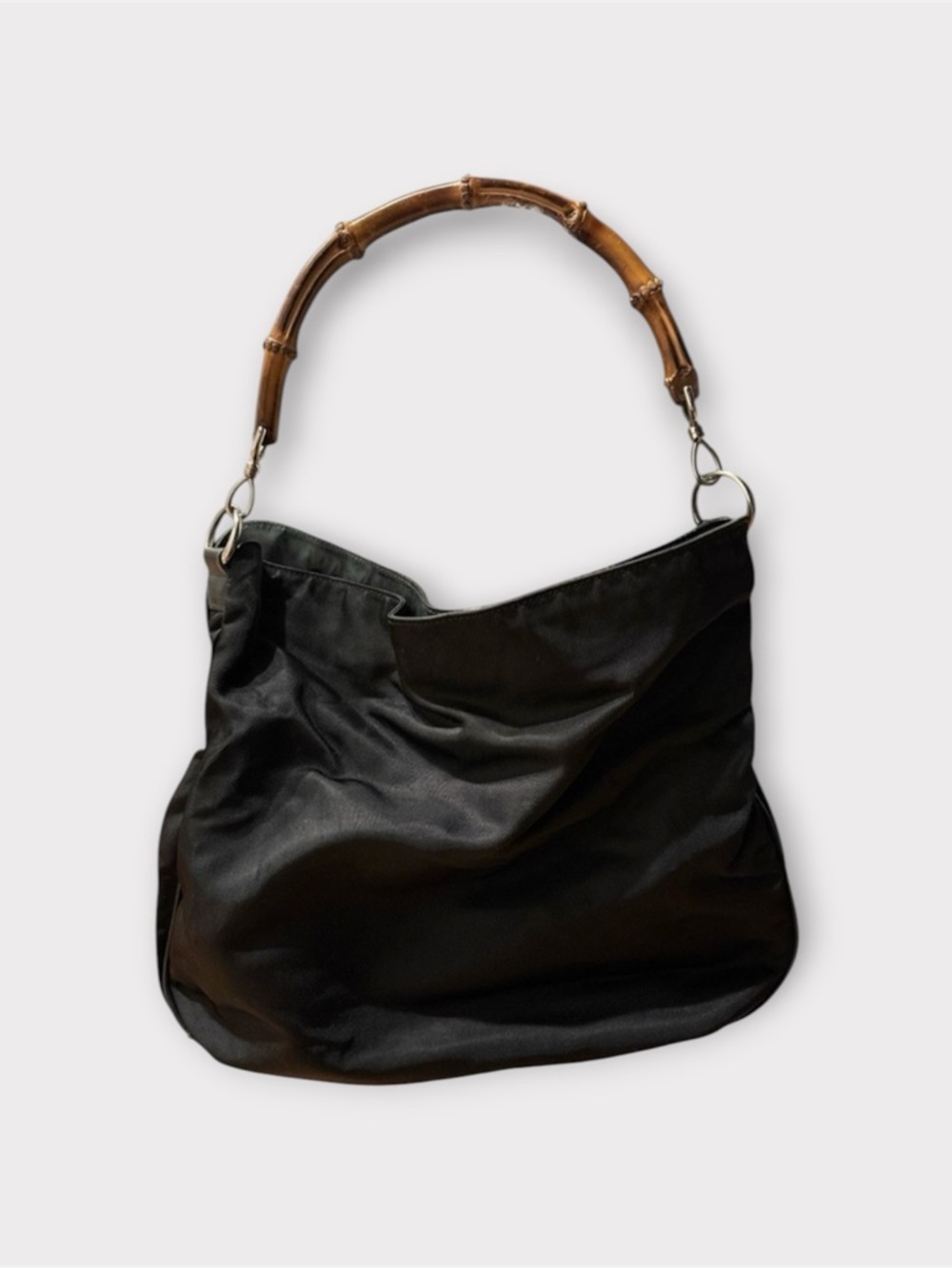 GUCCI Diana Large Black Nylon Bamboo Handle Shoulder Bag.